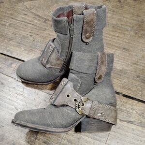 2 Lips Too Ankle Boots Sz 8 Combat Booties Buckle Side Zip